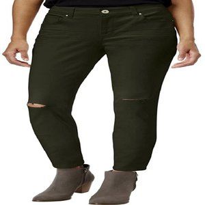 Style & Co. Ripped Colored Wash Skinny Jeans Evening Olive Green, Size 4
